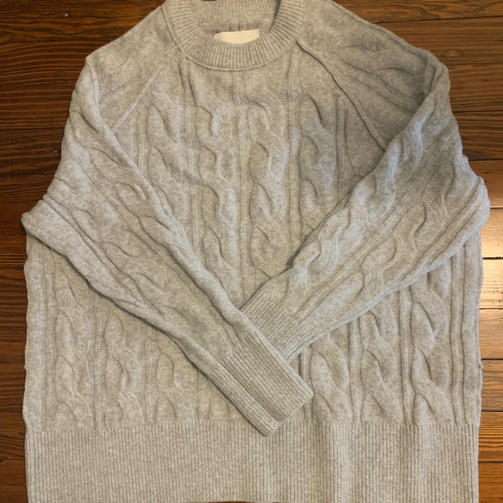 Aerie Light Gray Cable Knit Sweater